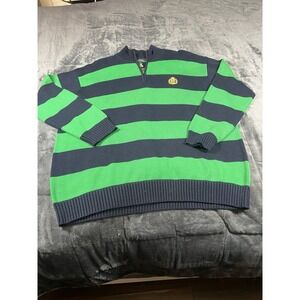 Lauren‎ Ralph Lauren Sweater Navy Green Quarter Zip Striped Crest Size XL preppy